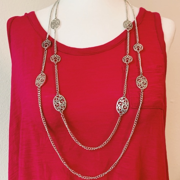 Beautiful Double Chain Silver Necklace - Picture 1 of 2